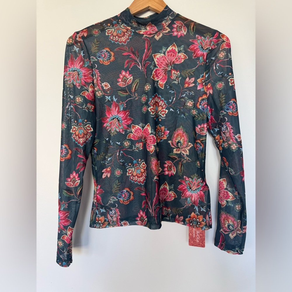 NWT Shein Floral Sheer Long Sleeve Top